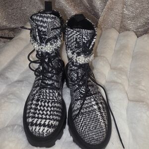 Elegant Black and White Women's Combat Boots